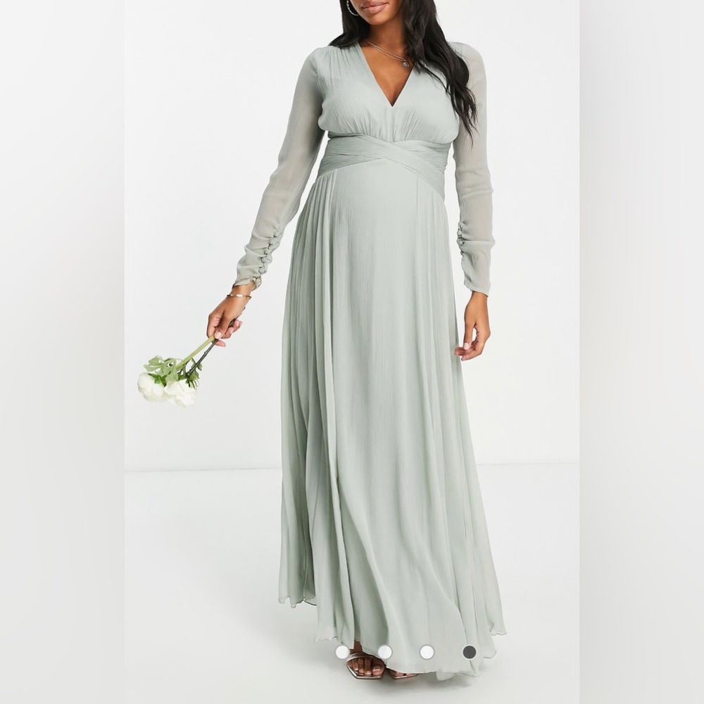 ASOS Maternity ruched waist maxi dress with long sleeves and pleat skirt, sz 8